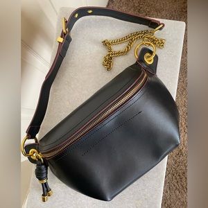 Black leather and gold crossbody purse